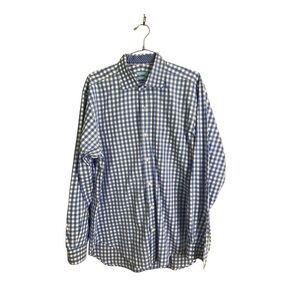 J.McLaughlin Men’s Blue White Gingham Slim Fit Button Down Shirt Size Large